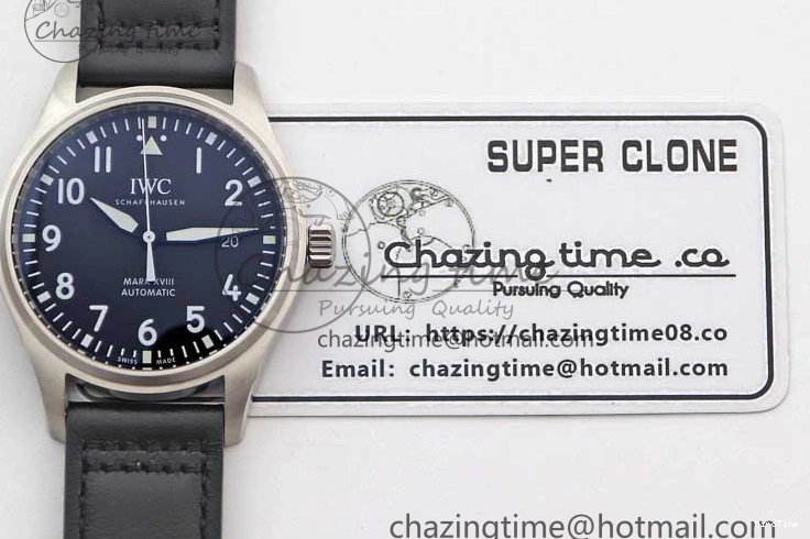 MIROTIME 0122 Vibrant Mark XVIII IW327001 SS M+F 1:1 Best Edition Black Dial on Black Leather Strap A 7055